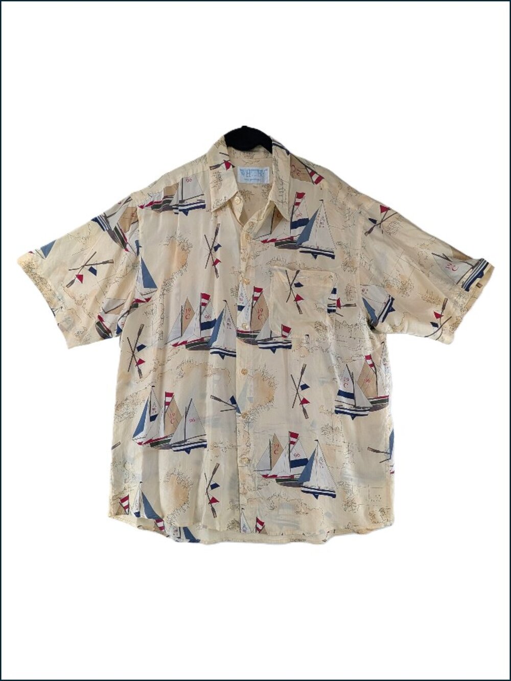 Whitby Washed Silk Camp Shirt Mens Size Large Cabana Sailboats Regatta VTG Boats